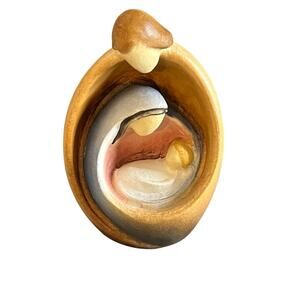 Holy Family Fibonacci Spiral Shape Nativity Decorated Wood Figurine 3.5" H Italy